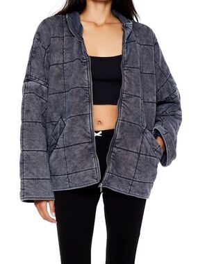 Forever 21 Quilted Teddy Jacket in Charcoal Gray